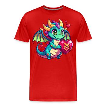 Farbenfroher Drache - Männer Premium Bio T-Shirt - Rot - Vorne - Damien (186cm)