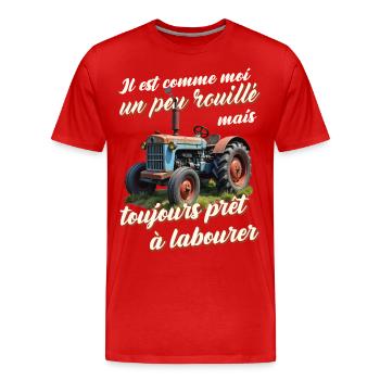 Tracteur ancien agriculteur humour vieux tracteurs - T-shirt bio Premium Homme - rouge - Devant - Damien (186cm)