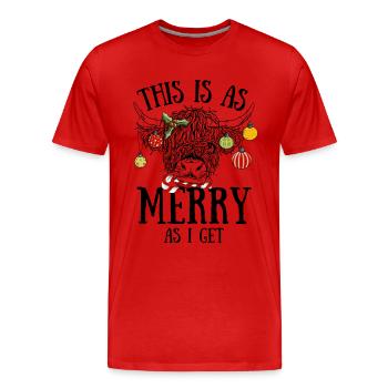 Drôle de vache Highland de Noël - T-shirt bio Premium Homme - rouge - Devant - Damien (186cm)