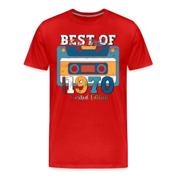53e anniversaire décembre Vintage des années 1970 cassette - T-shirt bio Premium Homme - rouge - Devant - Damien (186cm)