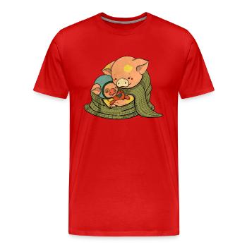 Mère cochon et porcelet - T-shirt bio Premium Homme - rouge - Devant - Damien (186cm)