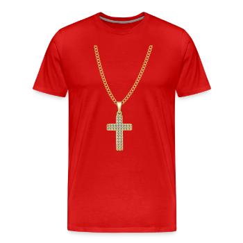 Necklace Jesus Christ Cross Gift - Men's Premium Organic T-Shirt - red - Front - Damien (186cm)