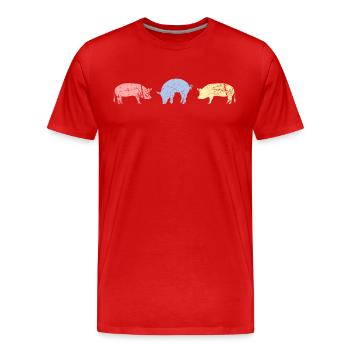 Retro Schweine Schweinchen Minischwein - Männer Premium Bio T-Shirt - Rot - Vorne - Damien (186cm)