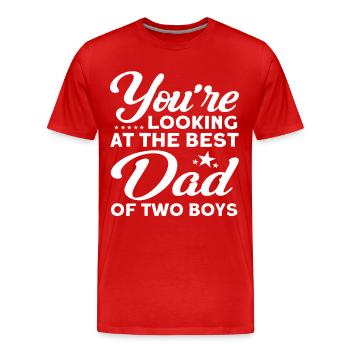 Meilleur père Père Papa Deux garçons - T-shirt bio Premium Homme - rouge - Devant - Damien (186cm)