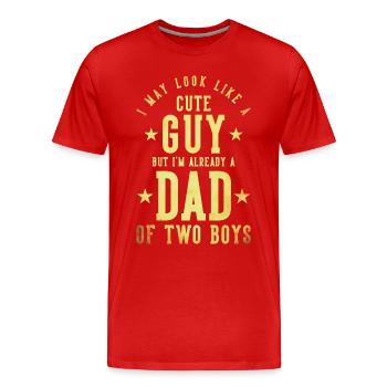 Mignon Père Papa Deux Garçons - T-shirt bio Premium Homme - rouge - Devant - Damien (186cm)