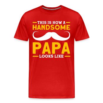 Beau Père Papa Papa - T-shirt bio Premium Homme - rouge - Devant - Damien (186cm)