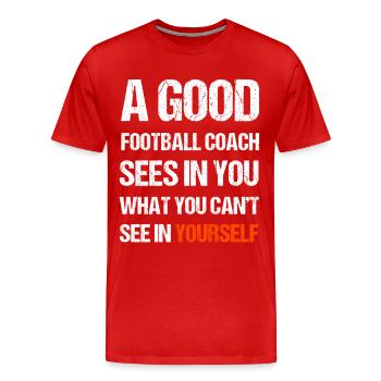 Un bon entraîneur de football - T-shirt bio Premium Homme - rouge - Devant - Damien (186cm)