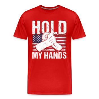 Tenez ma presse de bras à la main - T-shirt bio Premium Homme - rouge - Devant - Damien (186cm)