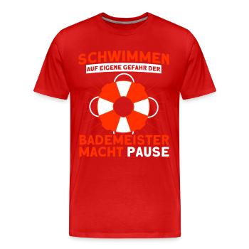 Bademeister Schwimmbad Lifeguard Rettungsschwimmer - Männer Premium Bio T-Shirt - Rot - Vorne - Damien (186cm)