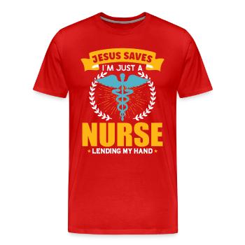 Infirmière Infirmière Clinique Paramédicale - T-shirt bio Premium Homme - rouge - Devant - Damien (186cm)