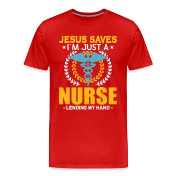 Infirmière Infirmière Clinique Paramédicale - T-shirt bio Premium Homme - rouge - Devant - Damien (186cm)