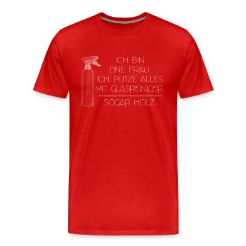 Ich bin eine Frau Ich putze alles mit Glasreiniger - Männer Premium Bio T-Shirt - Rot - Vorne - Damien (186cm)
