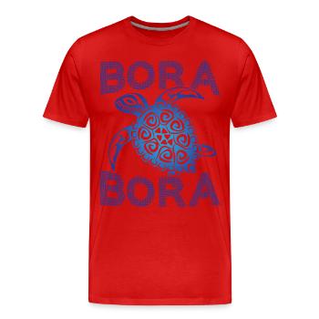 Tortue de mer tribale bleue polynésienne Bora Bora - T-shirt bio Premium Homme - rouge - Devant - Damien (186cm)