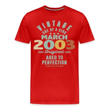 March 2003 - 20 years old - 20th birthday - Men's Premium Organic T-Shirt - red - Front - Damien (186cm)