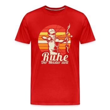Ruhe! Der Meister zielt! Bogenschießen Bogensport - Männer Premium Bio T-Shirt - Rot - Vorne - Damien (186cm)