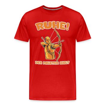 Ruhe! Der Meister zielt! Bogenschießen Bogensport - Männer Premium Bio T-Shirt - Rot - Vorne - Damien (186cm)