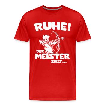 Ruhe! Der Meister zielt! Bogenschießen Bogensport - Männer Premium Bio T-Shirt - Rot - Vorne - Damien (186cm)