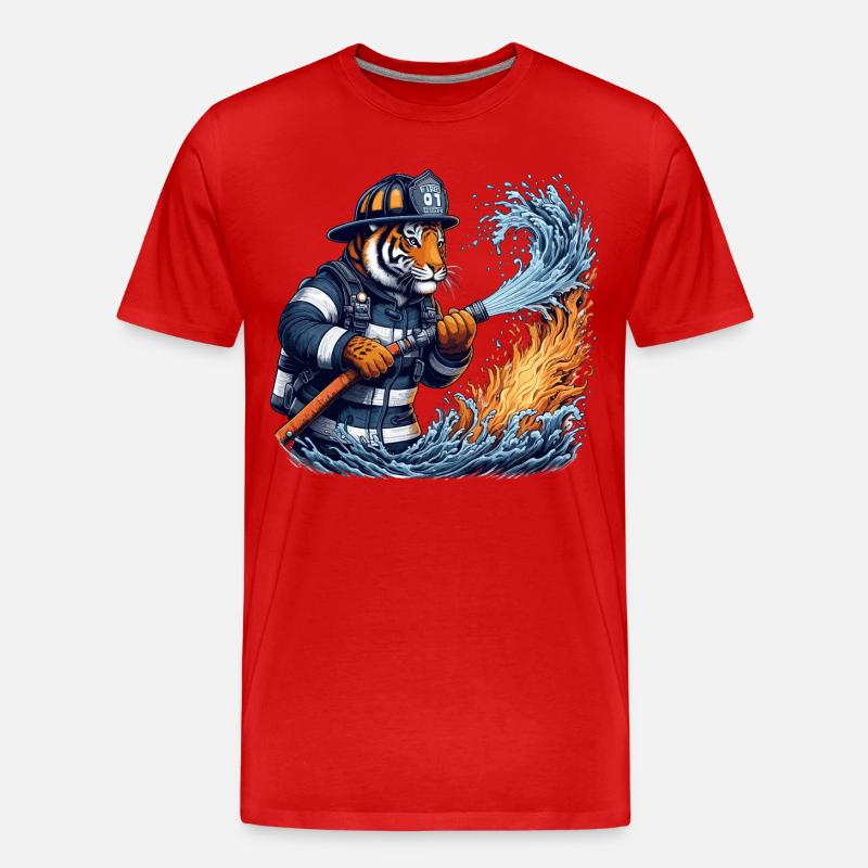 Feuerwehr Tiger Geschenk - Männer Premium Bio T-Shirt - Rot