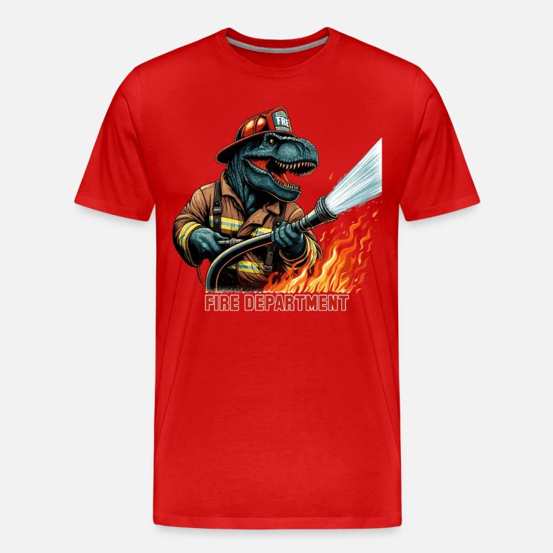 Feuerwehr T-Rex Geschenk - Männer Premium Bio T-Shirt - Rot
