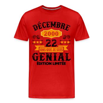 22 Ans Anniversaire Vintage Né(e) en Décembre 2000 - T-shirt bio Premium Homme - rouge - Devant - Damien (186cm)