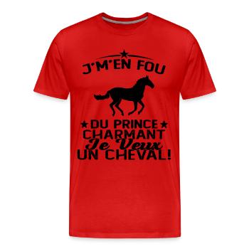 J'm'en Fou Du Prince Charmant Je Veux Un Cheval - T-shirt bio Premium Homme - rouge - Devant - Damien (186cm)