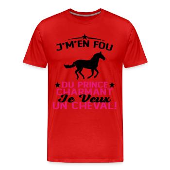 J'm'en Fou Du Prince Charmant Je Veux Un Cheval - T-shirt bio Premium Homme - rouge - Devant - Damien (186cm)