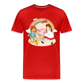 Alice Im Wunderland und Pinocchio Auf Abenteuer - Männer Premium Bio T-Shirt - Rot - Vorne - Damien (186cm)