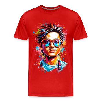 Hipster avec barbe - T-shirt bio Premium Homme - rouge - Devant - Damien (186cm)