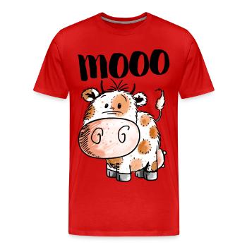 Petit bébé de vache - vache - vaches - veau - Bulle - Boeuf - T-shirt bio Premium Homme - rouge - Devant - Damien (186cm)
