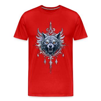 Mystischer Wolfskopf. - Männer Premium Bio T-Shirt - Rot - Vorne - Damien (186cm)