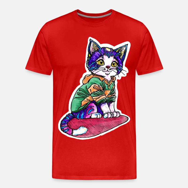 Katze im grünen Pulli - Männer Premium Bio T-Shirt - Rot