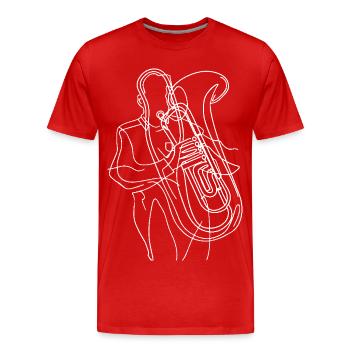 Tuba Player Line Art - Men's Premium Organic T-Shirt - red - Front - Damien (186cm)