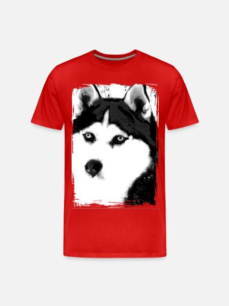 Black and white Husky portrait on textile - Men's Premium Organic T-Shirt - red