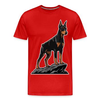 Dobermannhund auf Felsporträt Elite Black - Männer Premium Bio T-Shirt - Rot - Vorne - Damien (186cm)