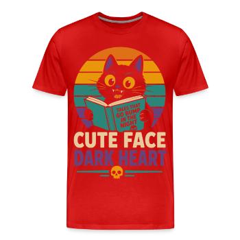 Chat d’horreur au visage mignon au cœur sombre - T-shirt bio Premium Homme - rouge - Devant - Damien (186cm)