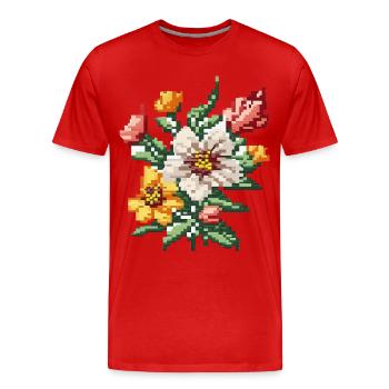 Blumen Pixel-Style - Männer Premium Bio T-Shirt - Rot - Vorne - Damien (186cm)