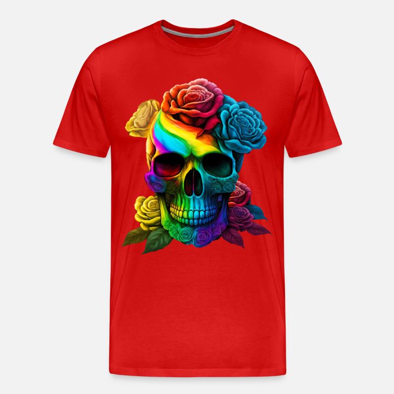 Totenkopf in Regenbogenfarben - Männer Premium Bio T-Shirt - Rot