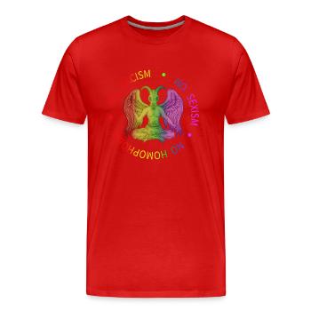 Baphomet Pentagram Symbol Satanas - No Racism - Männer Premium Bio T-Shirt - Rot - Vorne - Damien (186cm)