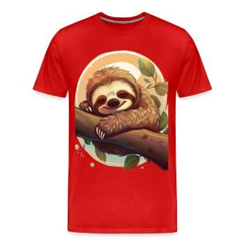 Niedliches Faultier schläft auf einem Ast - Männer Premium Bio T-Shirt - Rot - Vorne - Damien (186cm)