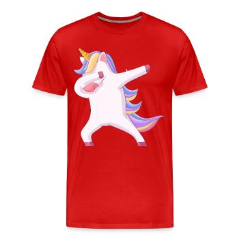 Einhorn Design Dab Dabbing - Männer Premium Bio T-Shirt - Rot - Vorne - Damien (186cm)