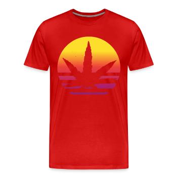 Cannabis Blatt Retro Sonnenuntergang - Männer Premium Bio T-Shirt - Rot - Vorne - Damien (186cm)