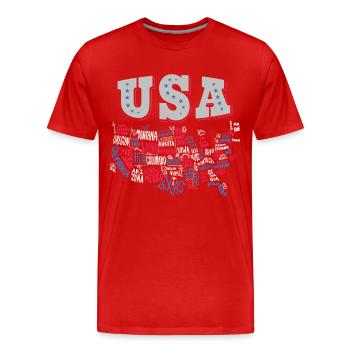 USA Karte mit Bundesstaat der Vereinigten Staaten - Männer Premium Bio T-Shirt - Rot - Vorne - Damien (186cm)