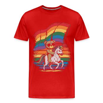 Teddybär reitet Einhorn LGBTQ Regenbogen Fahne - Männer Premium Bio T-Shirt - Rot - Vorne - Damien (186cm)