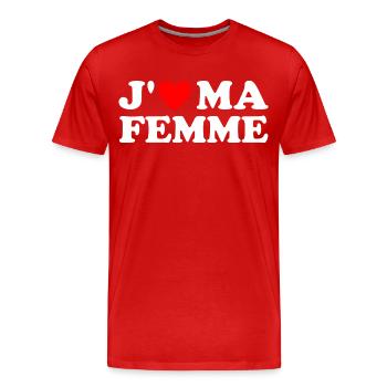 J' aime ma femme cadeau homme marié coeur rouge - T-shirt bio Premium Homme - rouge - Devant - Damien (186cm)