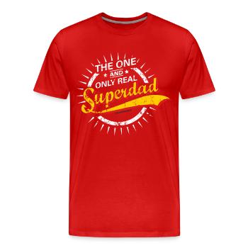 The one and only real Superdad RAHMENLOS® - Männer Premium Bio T-Shirt - Rot - Vorne - Damien (186cm)