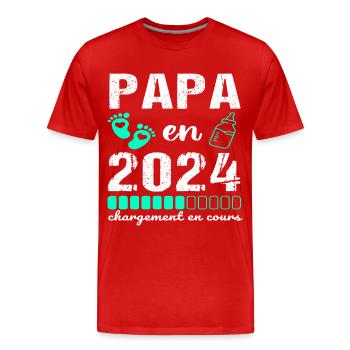 Papa en 2024 annonce naissance cadeau futur père - T-shirt bio Premium Homme - rouge - Devant - Damien (186cm)