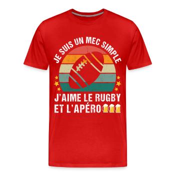 J'aime le rugby et l' apéro humour rugbyman cadeau - T-shirt bio Premium Homme - rouge - Devant - Damien (186cm)