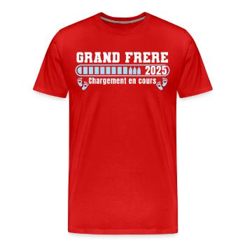 Grand Frère 2025 Cadeau Annonce Naissance 2025 - T-shirt bio Premium Homme - rouge - Devant - Damien (186cm)