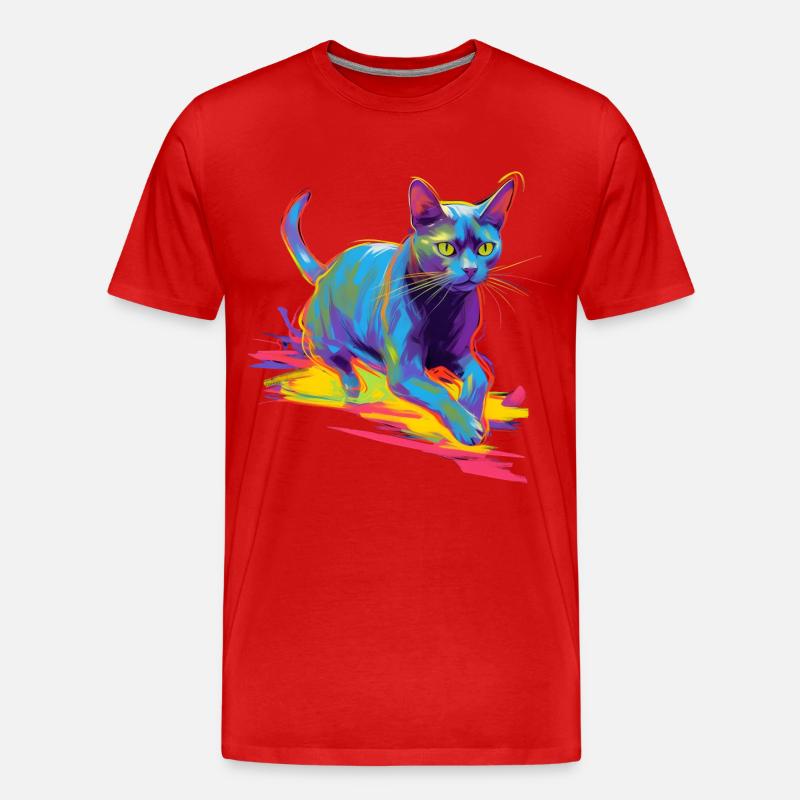 Bunte Katze Neon - Männer Premium Bio T-Shirt - Rot