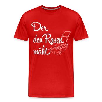 Gärtner T-Shirt: Der den Rasen maeht - Männer Premium Bio T-Shirt - Rot - Vorne - Damien (186cm)